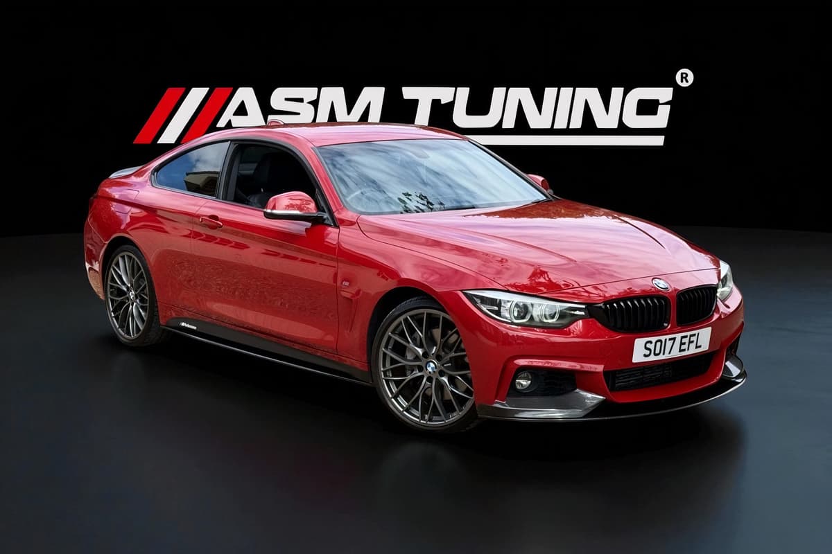 Colecție Carbon & Performanță BMW Seria 4 F32/F33 BMW Seria 4 F32 Coupé cu splitter frontal, eleron, difuzor și extensii laterale din carbon real – colecția ASM Tuning
