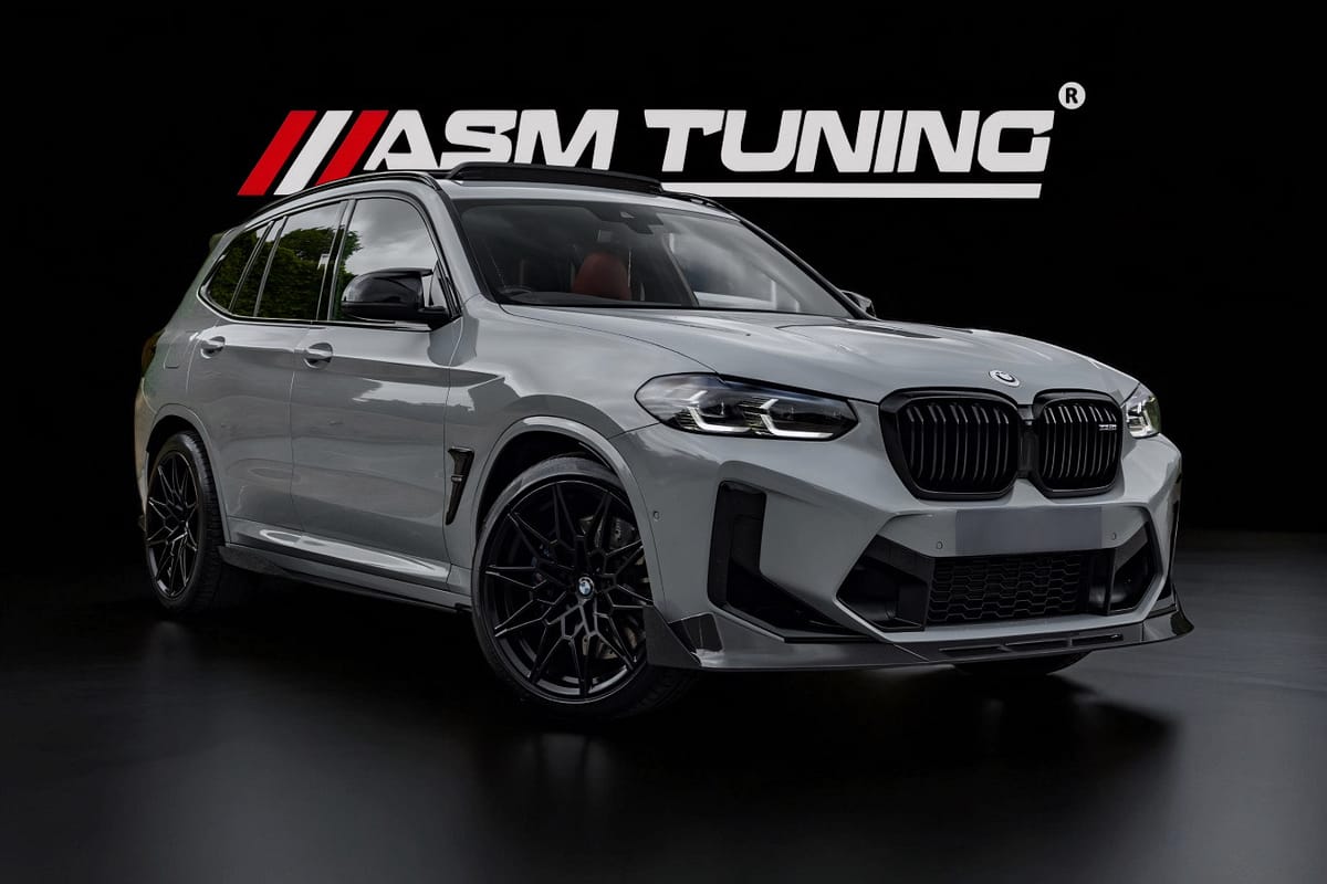 Colecție Carbon & Performanță BMW X3M F97 BMW X3M F97 echipat cu kit complet carbon: splitter, difuzor, eleron – ASM Tuning România