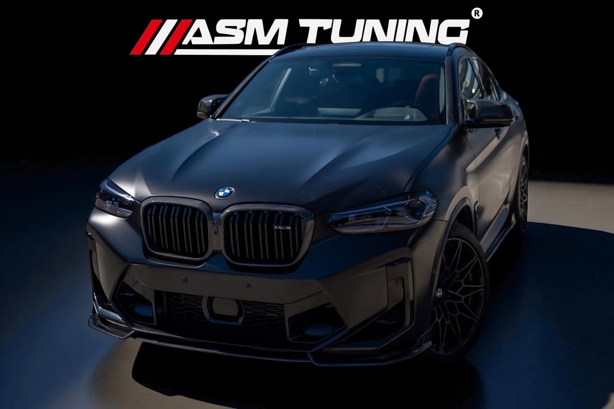 BMW X4M F98 cu kit complet tuning din carbon: splitter, difuzor, eleron by ASM Tuning România