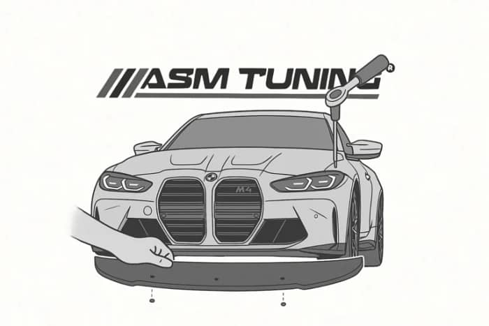Alinierea și găurirea exactă pentru instalarea splitterului frontal din carbon – proces montaj ASM Tuning România