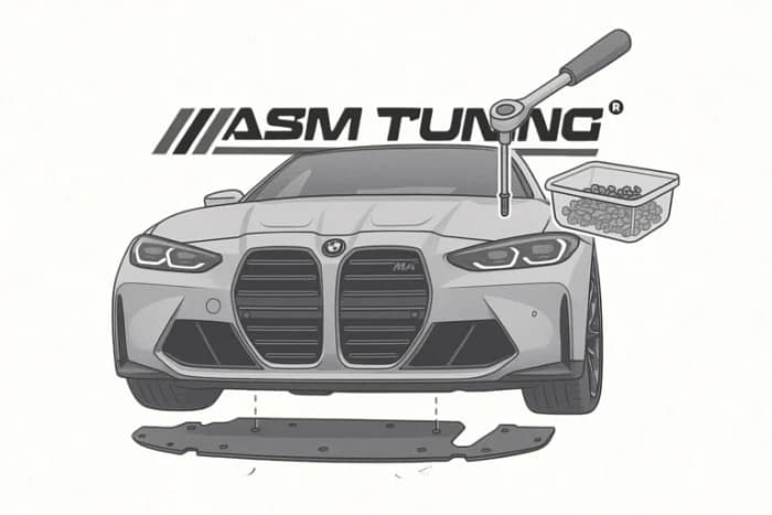 Demontarea tăvii de protecție frontală pentru instalarea splitterului din carbon – montaj ASM Tuning România