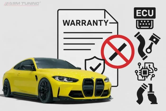 Infografic ASM Tuning: Modificări auto care păstrează garanția versus upgrade-uri cu risc – ECU, downpipe, tuning electronic